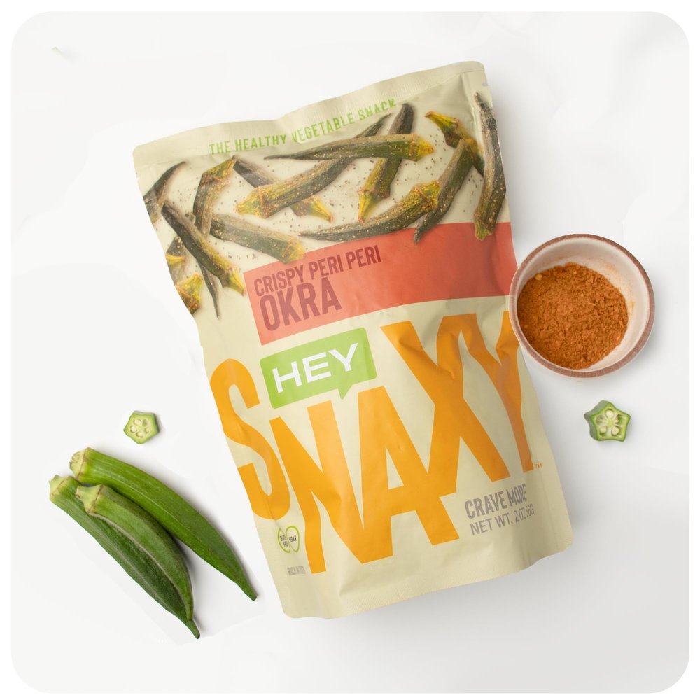 Hey Snaxy Crispy Okra Chips (Pack of 3) Peri Peri Vacuum-Cooked Veggie Snack - Vegan, Gluten Free, Non-GMO Dried Okra with Sea Salt - Plant Based Healthy Chips, No Preservatives, Guilt-Free
