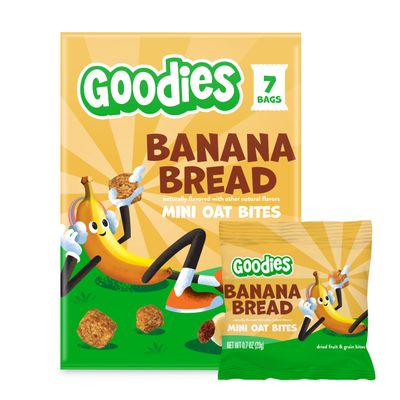 Goodies Banana Bread Mini Oat Bites Kid Snack Bites, Gluten Free & Non-GMO, 7 packs