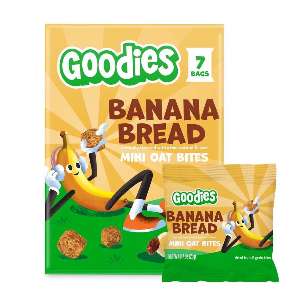 Goodies Banana Bread Mini Oat Bites Kid Snack Bites, Gluten Free & Non-GMO, 7 packs
