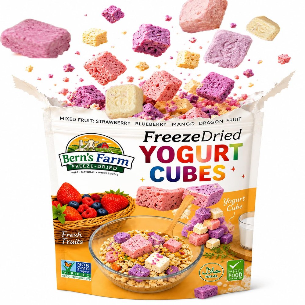Freeze-Dried Yogurt Cubes Variety Pack Mixed Fruit Flavors Strawberry, Blueberry, Mango & Dragon Fruit, Crunchy Snack Protein-Packed, No Refrigeration Required (1 oz)