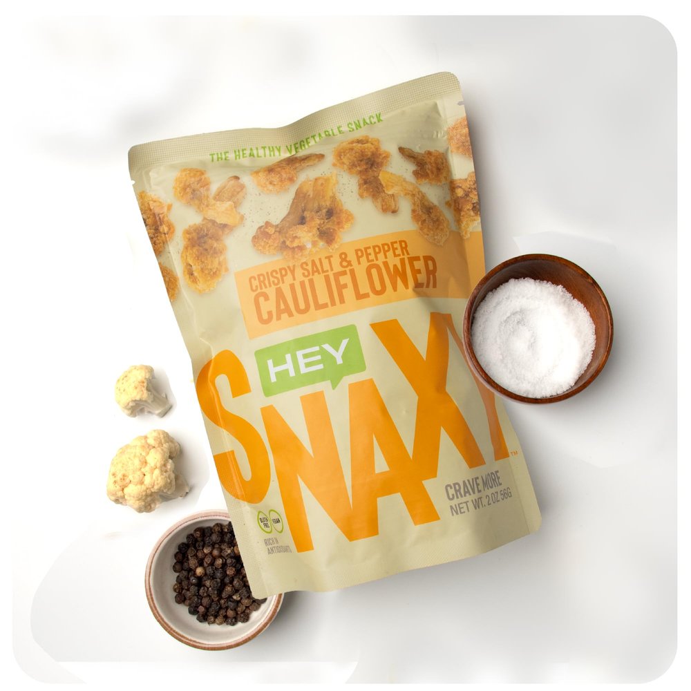 Hey Snaxy Crispy Cauliflower Chips (Pack of 3) Salt & Pepper Vacuum-Cooked Veggie Snack - Vegan, Gluten Free, Non-GMO Keto Cauliflower Snacks, Salt - Plant Based Healthy Chips, No Preservatives