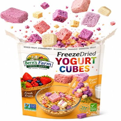 Freeze-Dried Yogurt Cubes Variety Pack Mixed Fruit Flavors Strawberry, Blueberry, Mango & Dragon Fruit, Crunchy Snack Protein-Packed, No Refrigeration Required