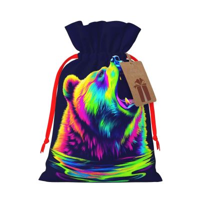 Nuzjahu Howling Bear For Christmas Drawstring Gift Bags, 8.3"x11.8" Holiday Gift Wrapping Bag For Xmas Holiday Present Wrapping & Festival Party Supplies