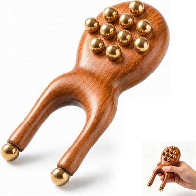 Wooden TMJ Massage Tool with Brass Beads - Scarab Acupressure Jaw Massager for TMJ Relief, Facial Tension, Neck Pain & Pressure Point Therapy