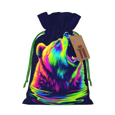 Nuzjahu Howling Bear For Christmas Drawstring Gift Bags, 8.3"x11.8" Holiday Gift Wrapping Bag For Xmas Holiday Present Wrapping & Festival Party Supplies