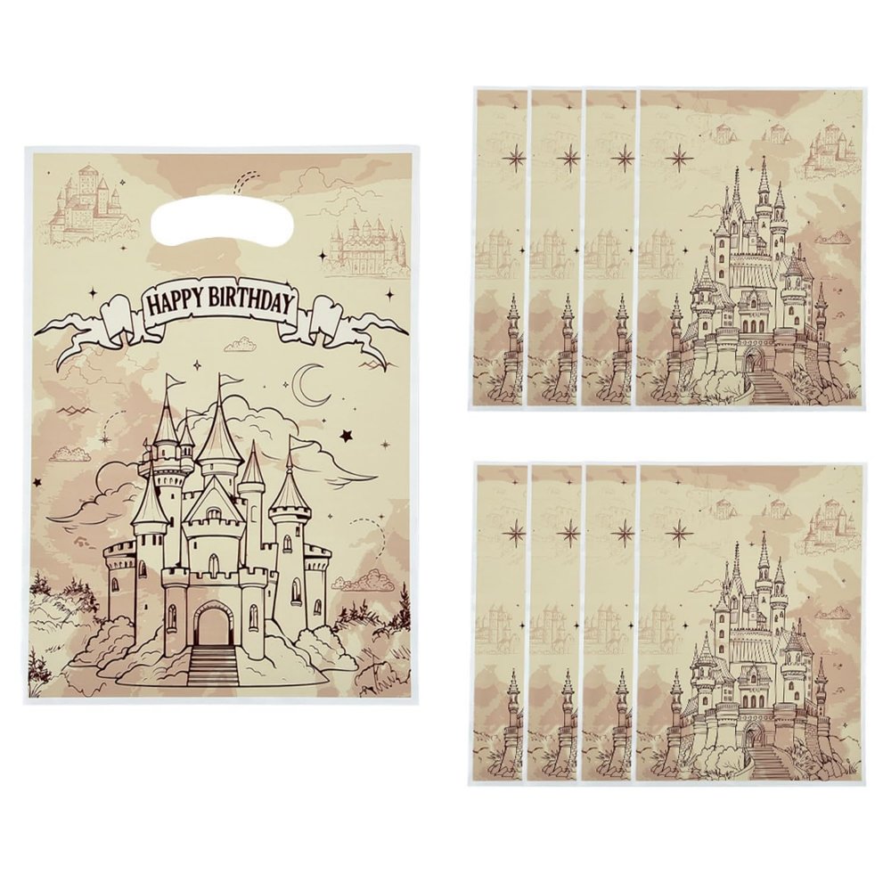 50PCS Vintage Castle Party Favor Bags - 6.7x9.84 Inch Medieval Fairy Tale Goodie Bags with Handles, Magical Castle Starry Sky Treat Candy Gift Bags for Girls Birthday, Fantasy Themed Party Supplies