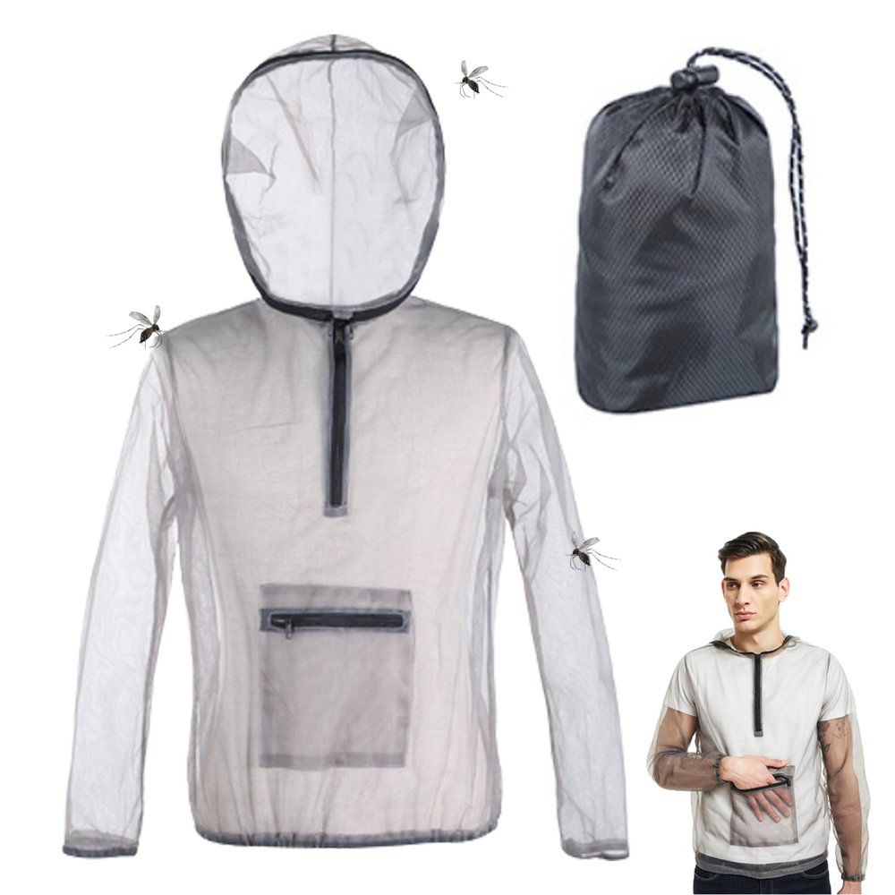 Perodlly Mosquito Jacket Mesh Midge Jacket with Hood Size XL Breathable Mesh Midge Net Clothing for Men & Women Fishing, Hiking, Camping Outdoor Protection from Flies.