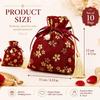 LOGOFUN Chinese Wedding Candy Bag Gold Stamping Cotton Drawstring Pouch Red Cherry Blossom Present Wrap with Pearls Tassels Jewelry Storage view 2