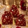 LOGOFUN Chinese Wedding Candy Bag Gold Stamping Cotton Drawstring Pouch Red Cherry Blossom Present Wrap with Pearls Tassels Jewelry Storage view 4