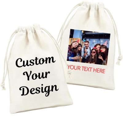 Custom Cotton Muslin Drawstring Bags, Personalized Reusable Gift Linen Pouches for Wedding, Birthday, Party Favor, Baby Shower, Jewelry, Soap, Candy, Small Business Packaging (8x12 Inch, 10 Pcs)