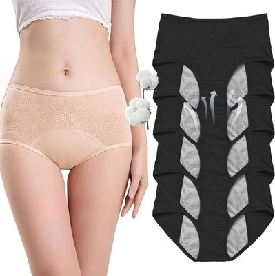 Leak Proof Underwear for Women, High-Waisted Incontinence Underwear, Washable Reusable Briefs for Women Over 50 60 (Black-5pcs,XXX-Large)