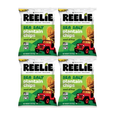 Plantain Chips Reelie, Sea Salt Flavor, 2 oz Bags, 4 Pack, Crispy Gluten-Free Plantain Chips Snack, Healthy Savory Snack, Non-GMO Chips Multipack
