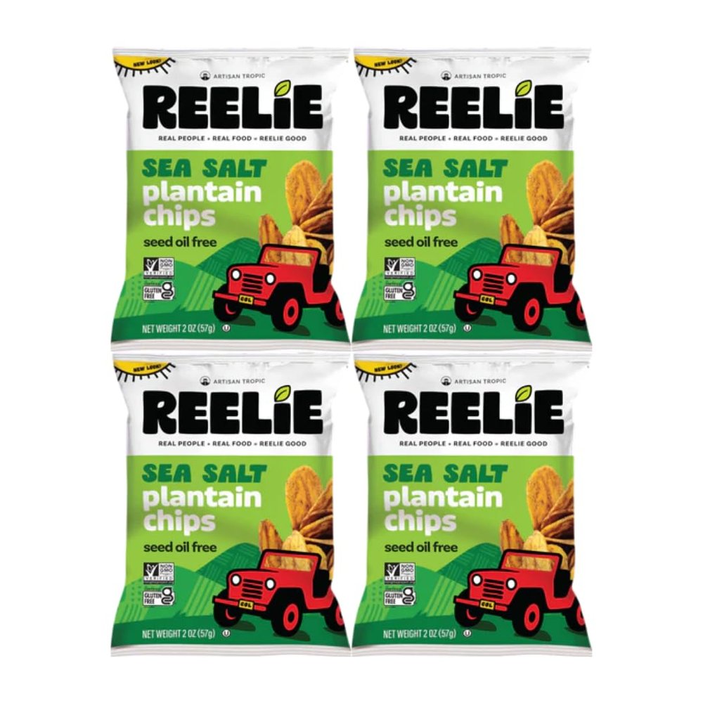 Plantain Chips Reelie, Sea Salt Flavor, 2 oz Bags, 4 Pack, Crispy Gluten-Free Plantain Chips Snack, Healthy Savory Snack, Non-GMO Chips Multipack