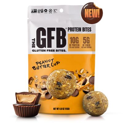 The GFB Chocolate Peanut Butter Cup High Protein Bites | Certified Gluten Free Snacks | Super Tasty Plant Based Protein Balls | Travel Ready Non-GMO Kosher & Vegan Snacks | Resealable 4oz Bag, 1 Pack