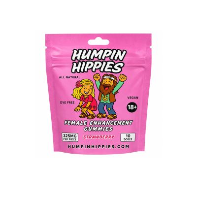 Humpin Hippies Female Strawberry Gummies 10 Count Pouch | Herbal Supplement for Mind & Mood | Chewable Wellness Formula, Vegan & Gluten-Free