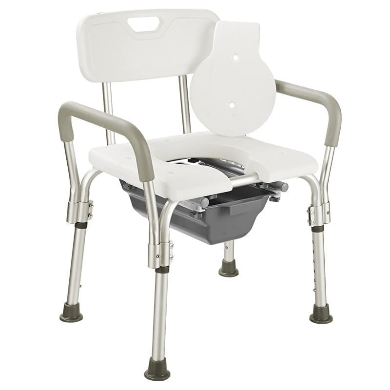Adjustable Shower Chair,Portable Raised Toilet Seat with Handles,Safety Frame with Back and Arms for Shower and Bathroom Support