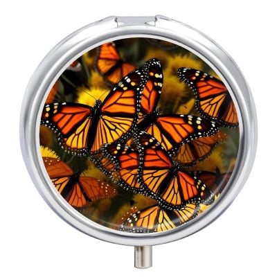 Monarch Butterflies Pill Box 3 Compartment Travel Pill Case for Pocket Or Purse Portable Waterproof Medicine Pill Organizer Holder Daily Pill Container for Medication