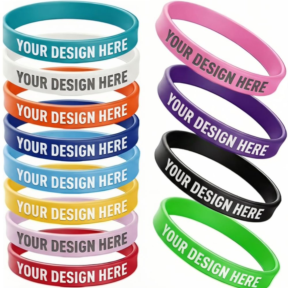 Custom Small Size Silicone Wristbands Personalized Rubber Wristbands with One-Color Printed Designs (Black, Qty 100)