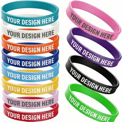Custom Standard Size Silicone Wristbands Personalized Rubber Wristbands with One-Color Printed Designs (Red, Qty 12)