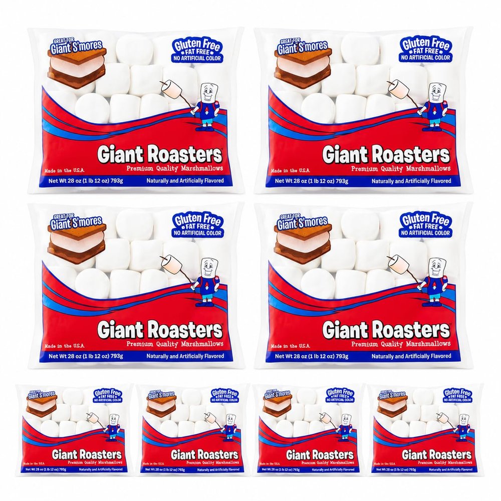 8 Pack Giant Roaster Marshmallows (8 x 28 oz Bags) Extra Large Marshmallows for Smores, Roasting & Baking Gluten Free, Fat Free, No Artificial Colors