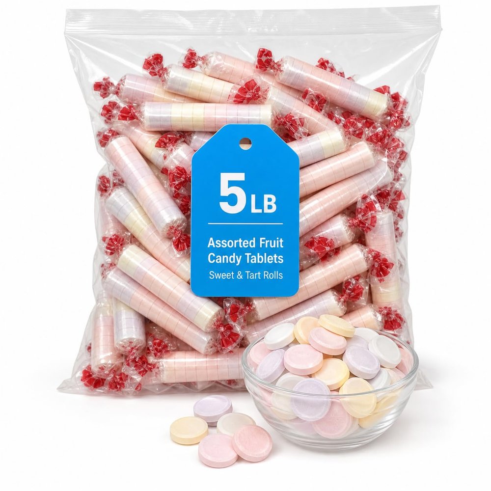 Bulk Assorted Fruit Flavored Candy Tablets, 5 lb Bag, Sweet & Tart Rolls