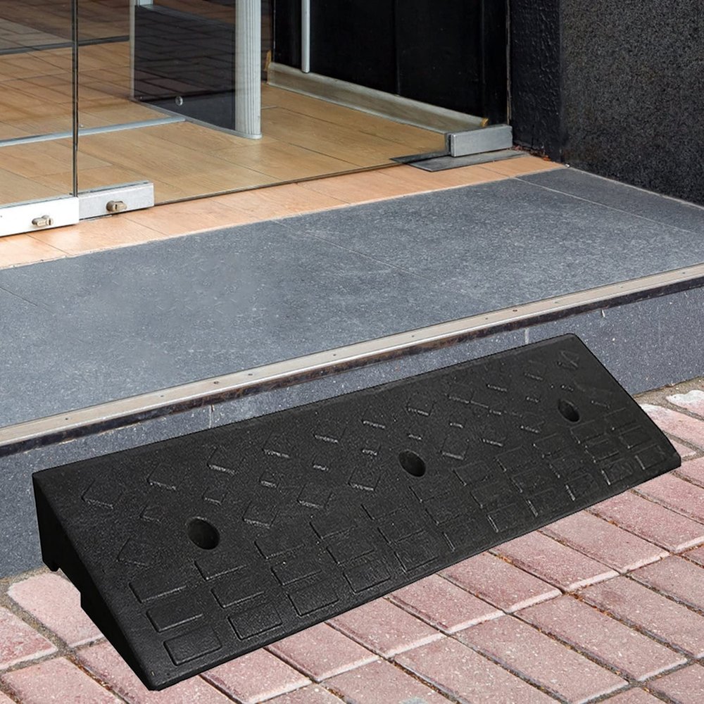 Driveway Curb Ramp Rubber, Garage Doors Entryway Outdoor Steps Transition Ramp, Heavy Duty Non Slip Solid Rubber Ramp(5cm/2in Rise)