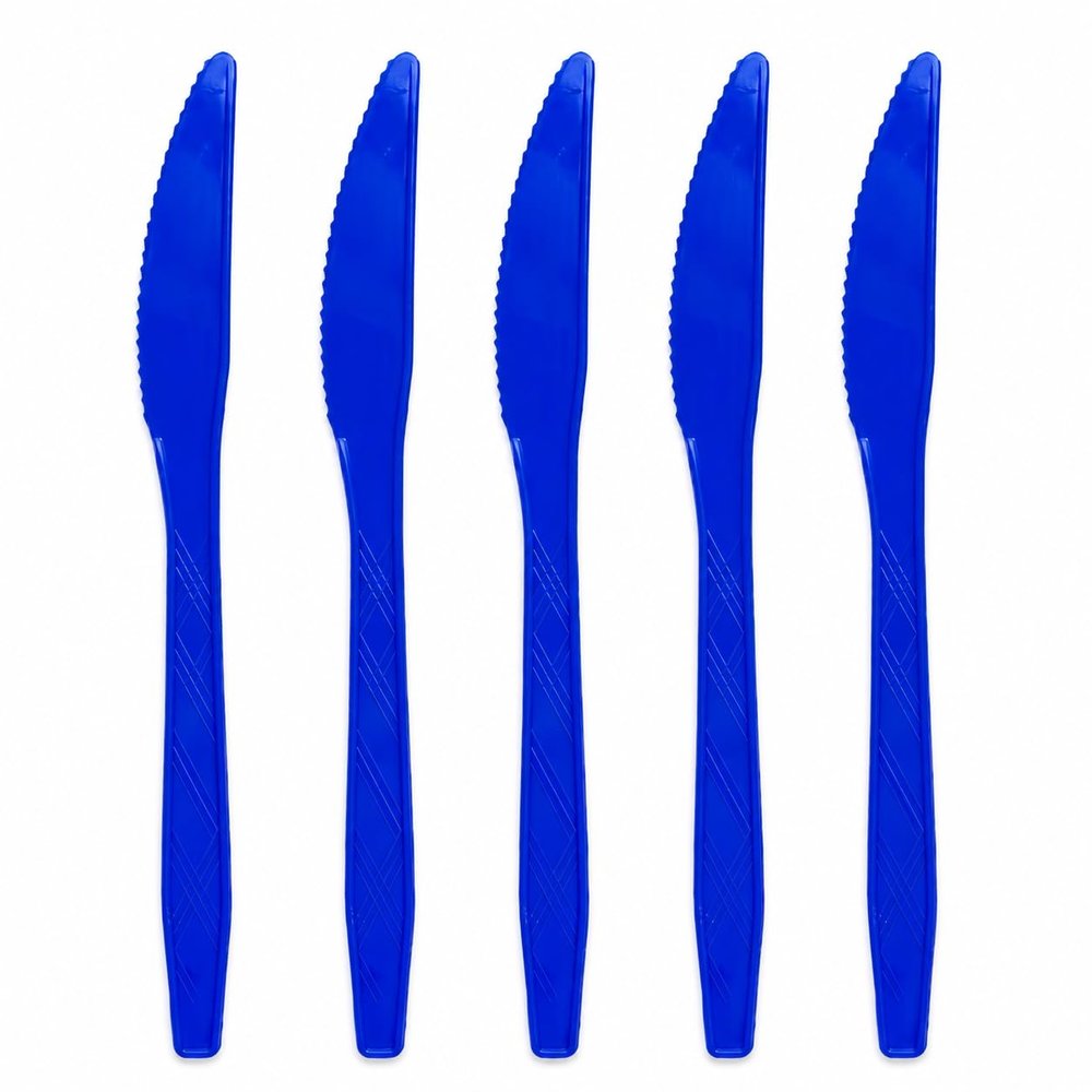 PMU 60 Pcs Patriotic Blue Plastic Table Knife - 4th of July Tableware & Patriotic Party Supplies for Holidays, Veterans, Elections, Memorial Day & Independence Day (6 Packs of 10)