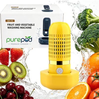 Produce Cleaner, Oh-ion Food Purifier for Deep Cleaning Surface Residues 250min Working Time Ipx7 Waterproof Rechargeable Design 10-min Auto Clean, Produce Cleaner for Yellow