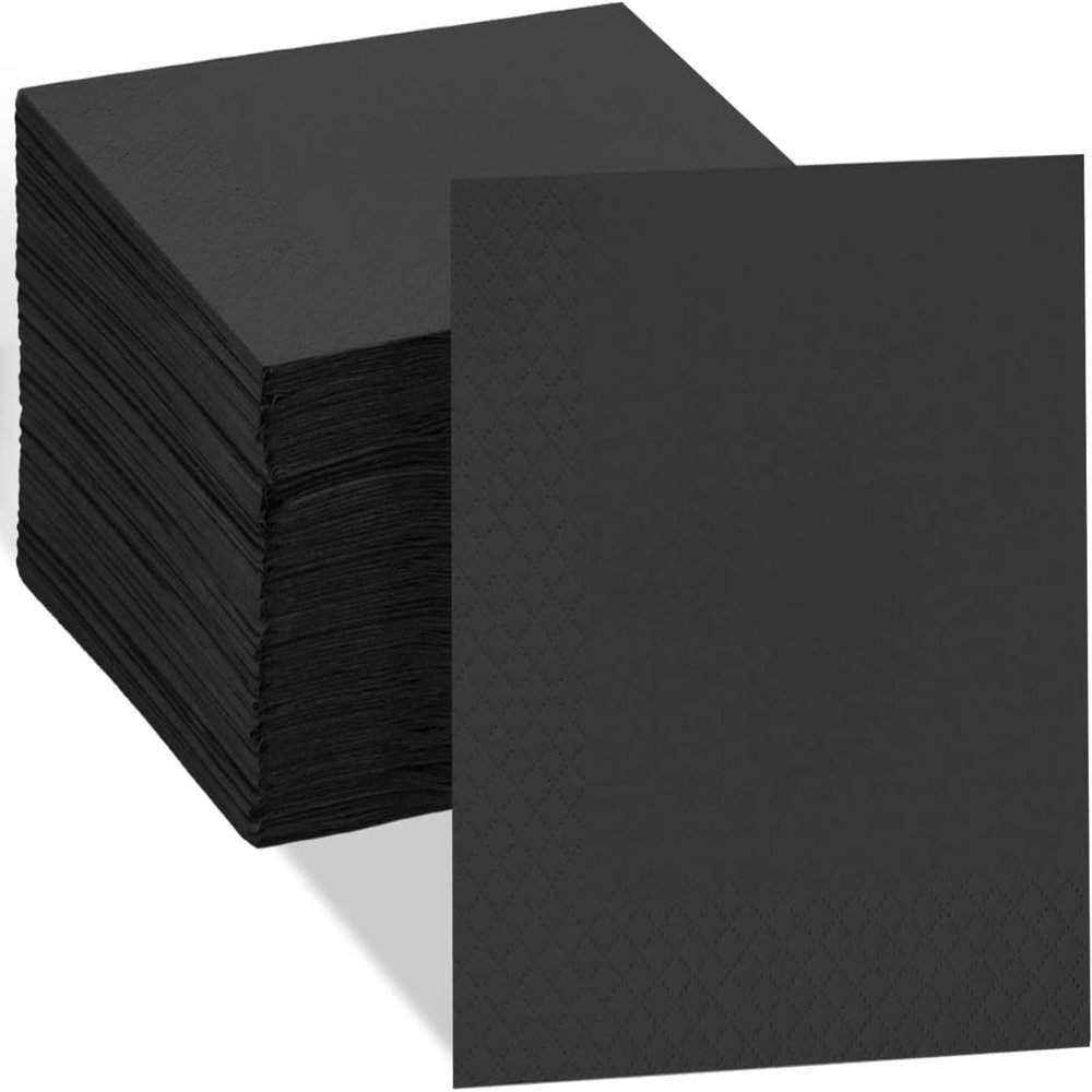 Sophisticated 2-Ply Black Napkins, 100 Bulk Pack Disposable for Cocktails and Snacks