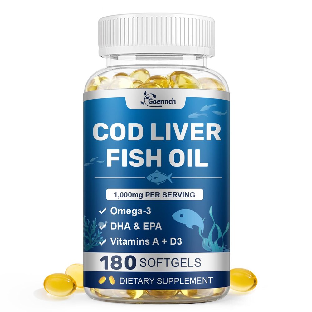 Cod Liver Oil 180 Softgels, 1,000mg Per Serving Wild-Caught Icelandic Cod