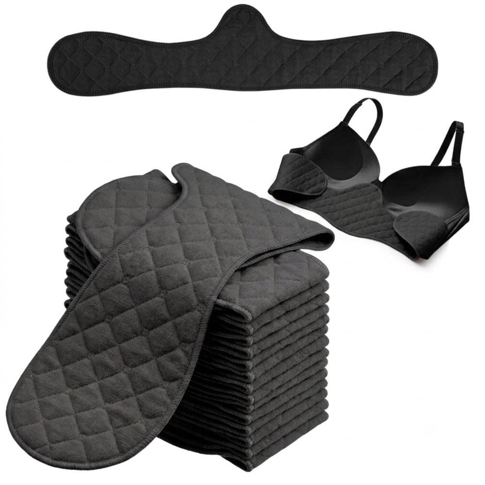 10Pack Boob Bra Towel for Breast Towel Sling Bra Liners for Sweat Towels for Women 3 Layer Reusable Underboob Sweat Absorber (Black, 1 piece)