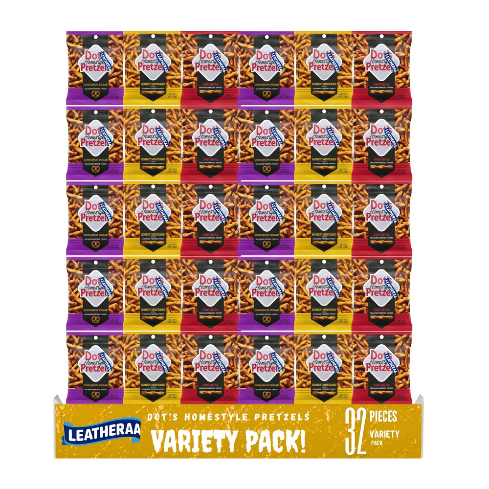 Dos HomesyIe PrezeI Twists Snack Variety Pack, 32 Individual 1 oz Bags, Crunchy Seasoned Pretzel Snacks