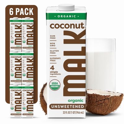 MALK Coconut Milk (32oz, Pack of 6) - Dairy Free & Shelf Stable Organic Creamer - Non GMO, Whole 30, Vegan, Plant Based - No Gluten, Gums, Fillers - Creamy & Unsweetened for Smoothies, Cereal, Coffee
