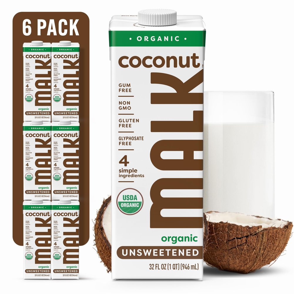 MALK Coconut Milk (32oz, Pack of 6) - Dairy Free & Shelf Stable Organic Creamer - Non GMO, Whole 30, Vegan, Plant Based - No Gluten, Gums, Fillers - Creamy & Unsweetened for Smoothies, Cereal, Coffee