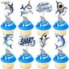 40 Pack Shark Cupcake Topper Double Sided Shark Happy Birthday Cupcake Picks Under The Sea Cake Decorations for Ocean Animals Sharks Theme Birthday Baby Shower Party Supplies view 1