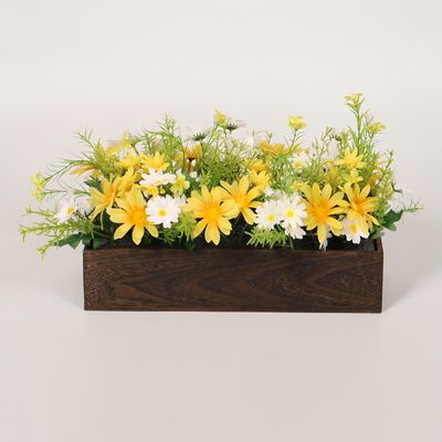 werdecade Daisy Wooden Flower Box Centerpiece - Thanksgiving Faux Floral Arrangement, Rustic Crate with Floral, Spring/Summer/Fall Table Decor, Autumn Harvest Home Accent (Yellow)