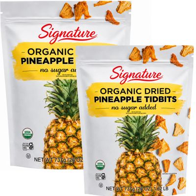 Signature Organic Dried Pineapple Tidbits, No Sugar Added, Soft & Chewy Tropical Fruit Snack, USDA Organic, Gluten Free, 26 oz Bags (Pack of 2)