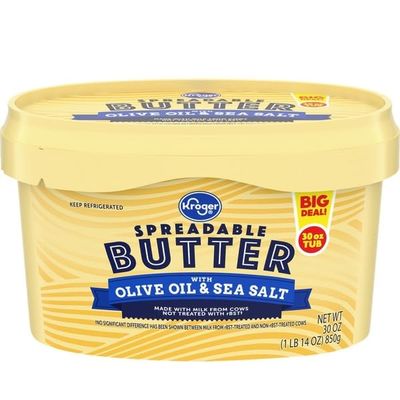 Spreadable Butter with Olive Oil and Sea Salt, Creamy Butter Spread, 30 oz Tub, for Toast, Bread, Cooking and Baking