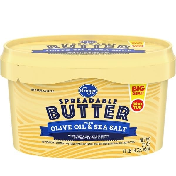 Spreadable Butter with Olive Oil and Sea Salt, Creamy Butter Spread, 30 oz Tub, for Toast, Bread, Cooking and Baking
