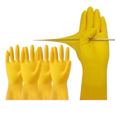 Dishwashing Long Sleeves Rubber Gloves Yellow Reusable for Kitchen Cleaning(Large)