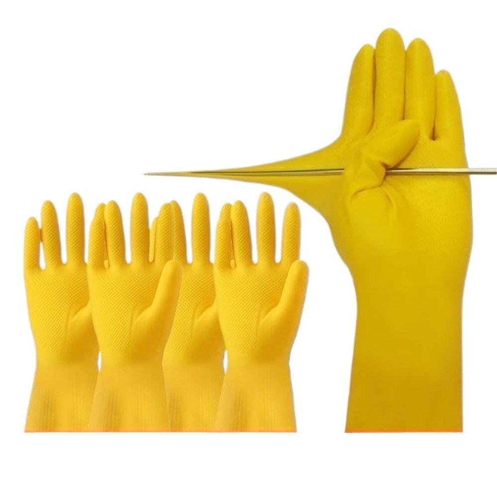 Dishwashing Long Sleeves Rubber Gloves Yellow Reusable for Kitchen Cleaning(Large)