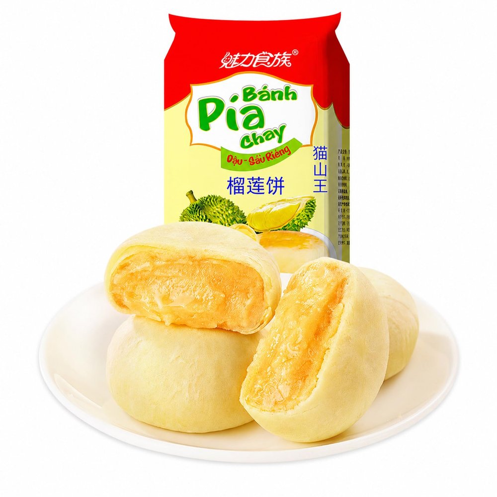 Authentic Durian Cookies, 10.58 oz (300g), Individually Wrapped Asian Durian Snack, Soft Sweet Filled Cakes for Breakfast, Tea Time, Travel, Sharing & Gifts