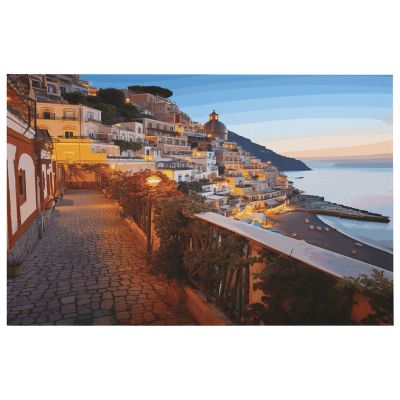 Positano Seaside Sunset Crystal Velvet Bath Mat 15.7"x23.6", Absorbent Washable Door Mat with Non Slip Rubber Backing, Bathroom Rug for Entryway Bathroom Kitchen Living Room