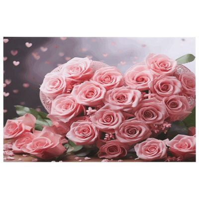 Pink Roses and Heart Crystal Velvet Bath Mat 15.7"x23.6", Absorbent Washable Door Mat with Non Slip Rubber Backing, Bathroom Rug for Entryway Bathroom Kitchen Living Room