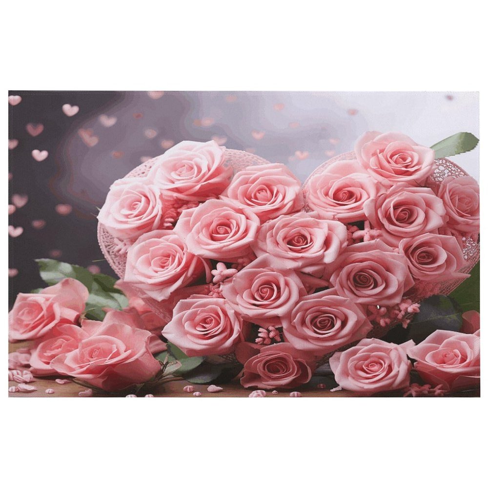 Pink Roses and Heart Crystal Velvet Bath Mat 15.7"x23.6", Absorbent Washable Door Mat with Non Slip Rubber Backing, Bathroom Rug for Entryway Bathroom Kitchen Living Room