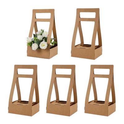 Xuanqiu valentines flower boxes 50Pcs Kraft Paper Flower Box Portable Rose Bouquet Basket Home Decor Wedding Arrangement Birthday Party Gift Packaging