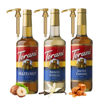 Torani French Vanilla, Hazelnut & Salted Caramel | Coffee Syrup 3-Pack