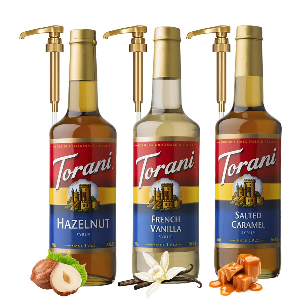Torani French Vanilla, Hazelnut & Salted Caramel | Coffee Syrup 3-Pack