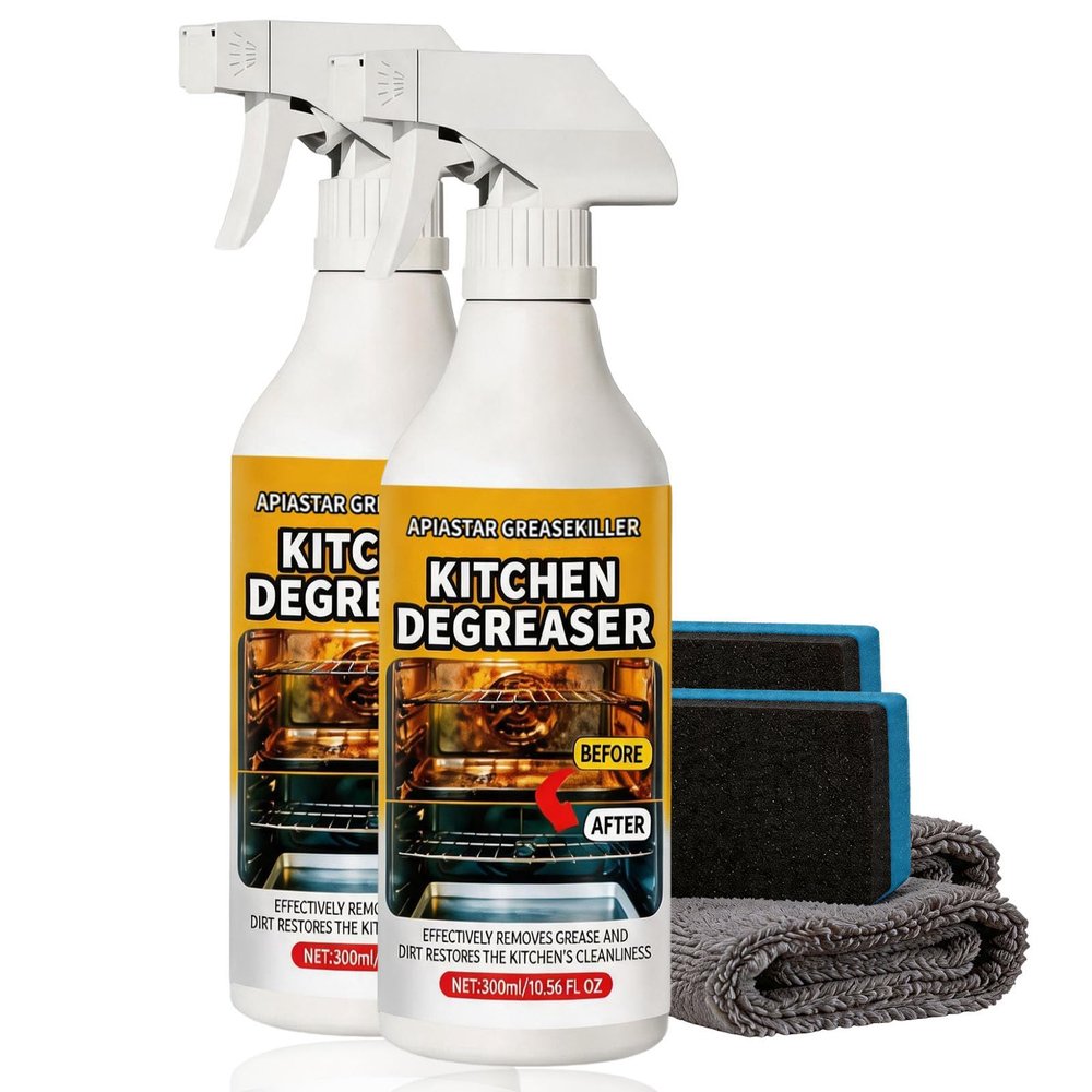 300ml/10.56fl.oz Apiastar Greasekiller Spray,Kitchen Degreaser Spray,Heavy Duty Oven Cleaner,Heavy Duty Degreaser,Multi-Use for Grills,Cabinets,Oven,Air Fryer,Home & Commercial Kitchen (2PCS)