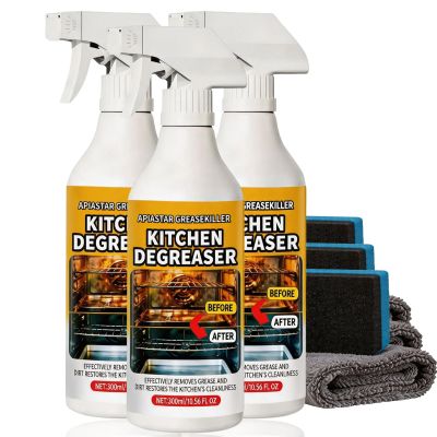 300ml/10.56fl.oz Apiastar Greasekiller Spray,Kitchen Degreaser Spray,Heavy Duty Oven Cleaner,Heavy Duty Degreaser,Multi-Use for Grills,Cabinets,Oven,Air Fryer,Home & Commercial Kitchen (3PCS)